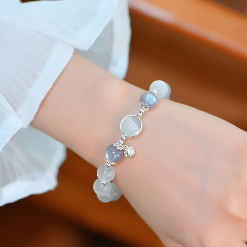 925 Sterling Silver cat eye moonstone Bracelet with Buddha Stones for Love and Support