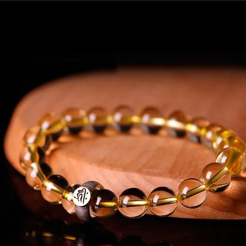 Buddha Stones 925 Sterling Silver Chinese Zodiac Natal Buddha Citrine Protection Bracelet