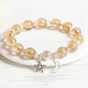 Buddha Stones 925 Sterling Silver Natural Citrine Happiness Moon Star Charm Bracelet