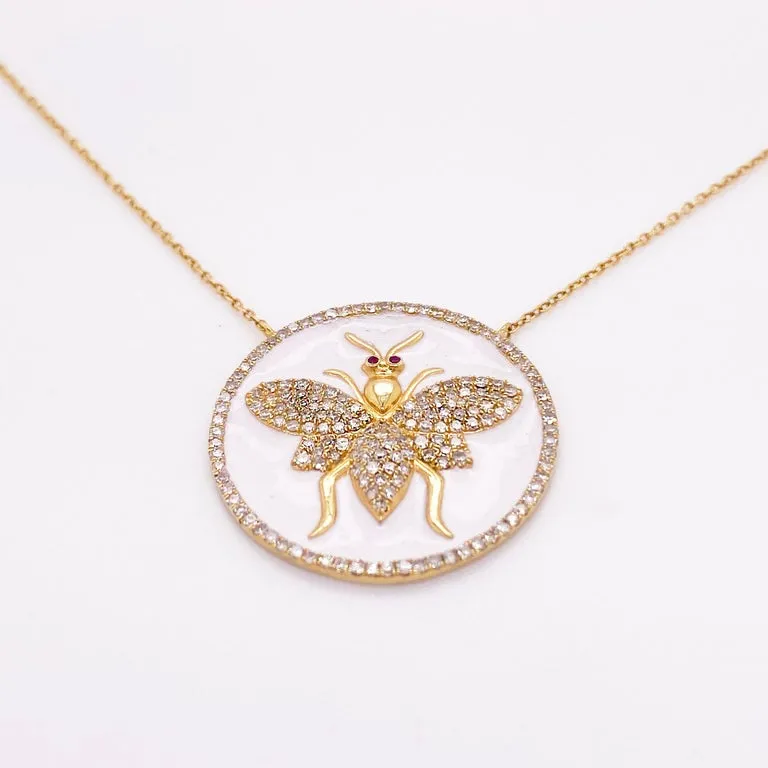 Bumble Bee White Enamel Necklace