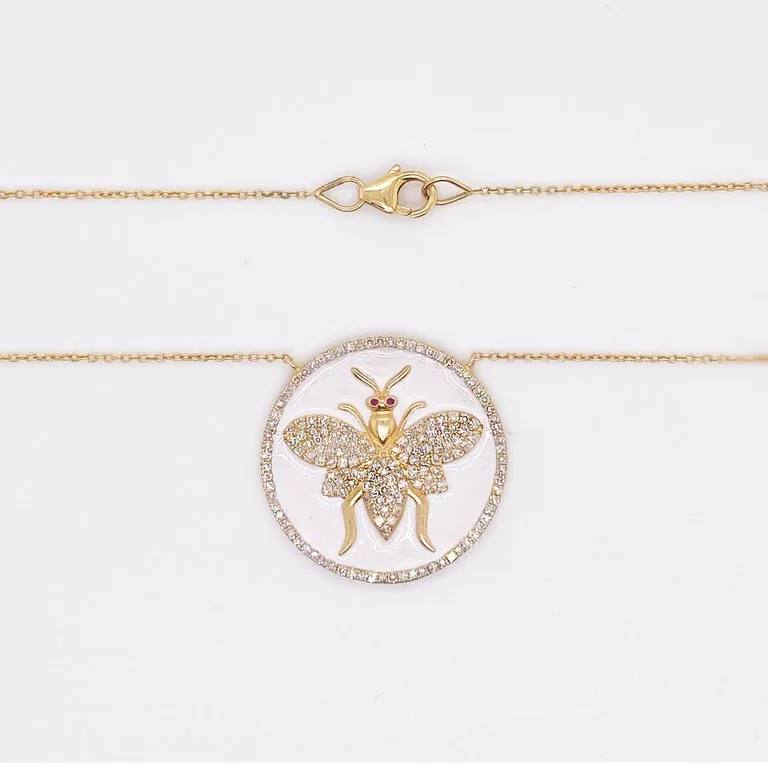 Bumble Bee White Enamel Necklace