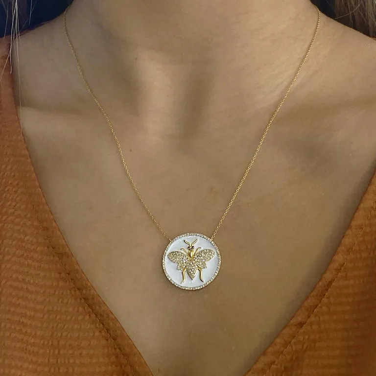 Bumble Bee White Enamel Necklace