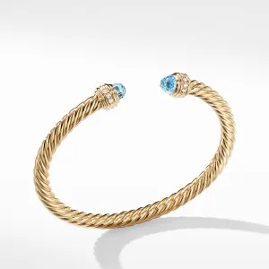Cable Bracelet in 18K Gold with Blue Topaz and Diamonds