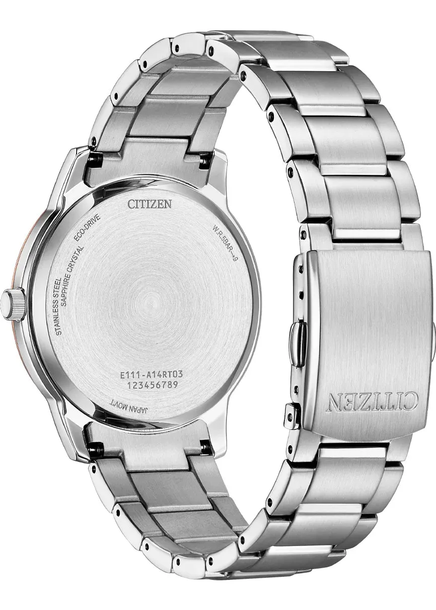 CITIZEN GENTS ECO-DRIVE WHITE DIAL ROSE STAINLESS STEEL BM6979-74A