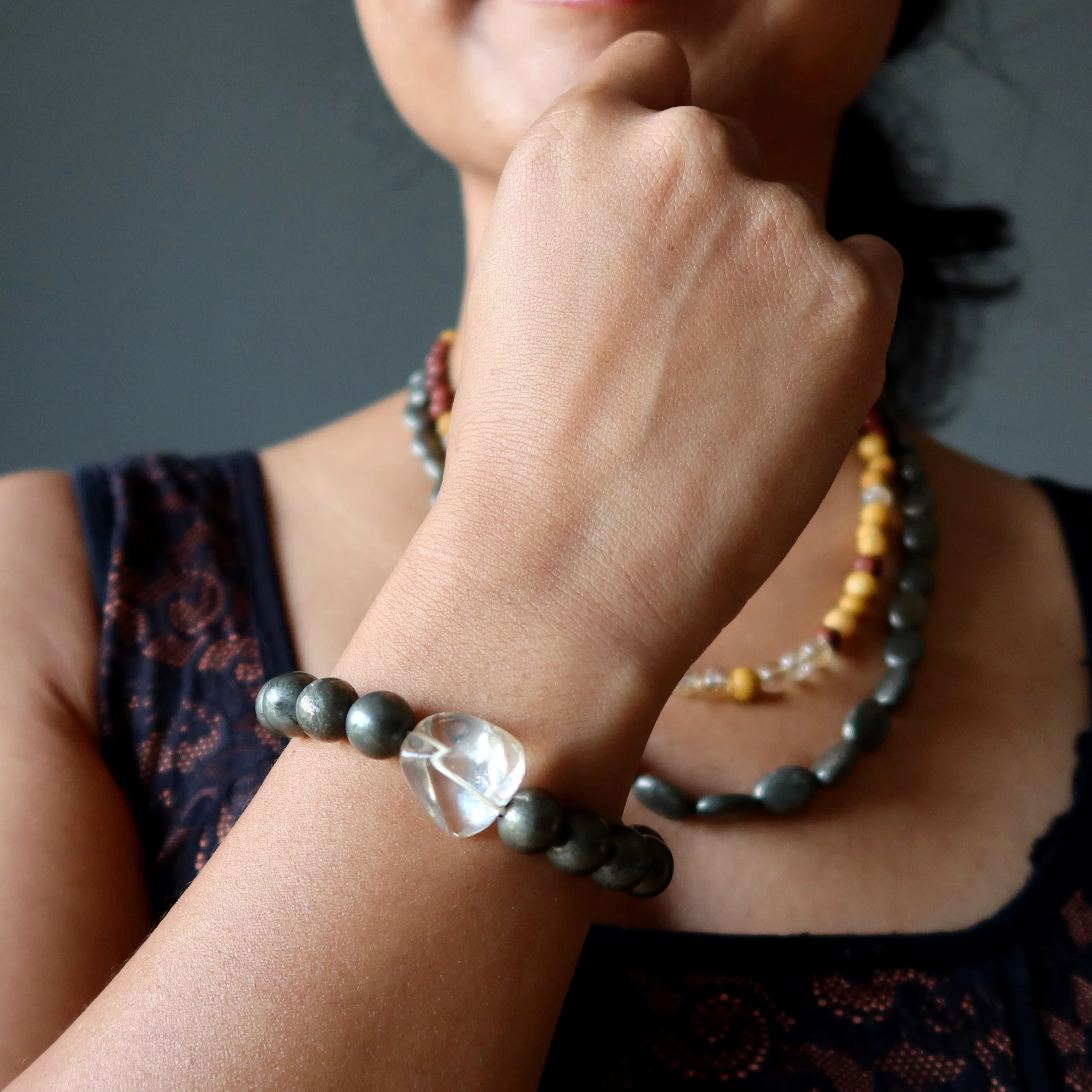 Citrine Bracelet Pyrite Double Abundance Nugget Crystal