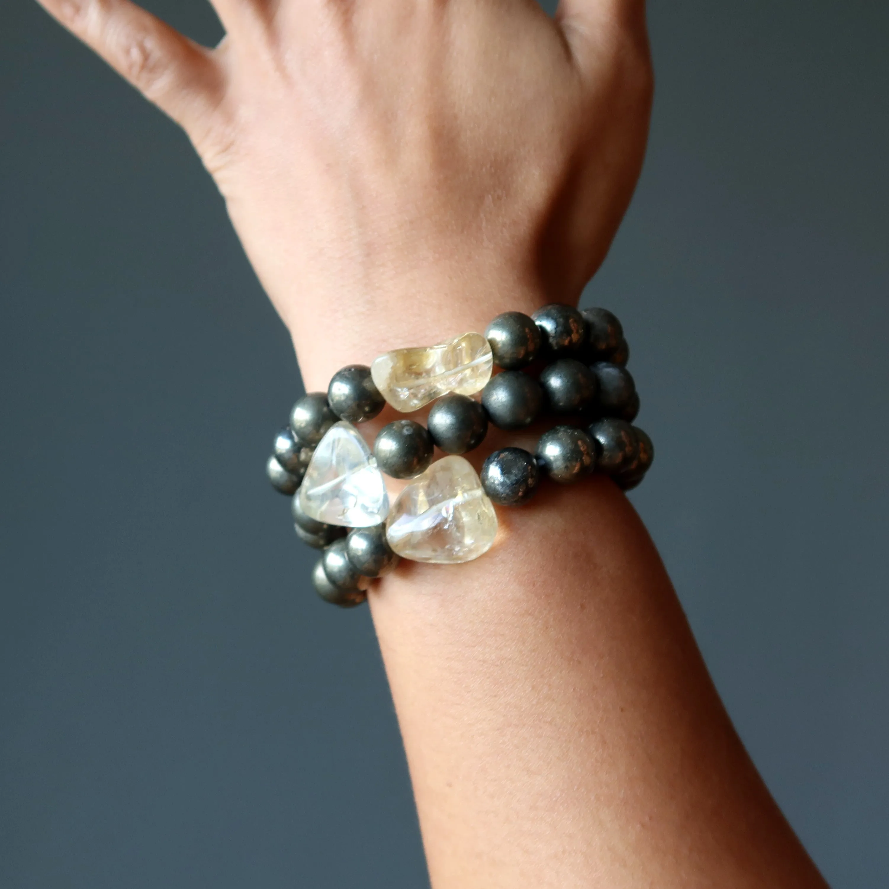 Citrine Bracelet Pyrite Double Abundance Nugget Crystal