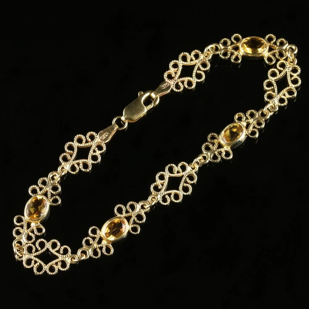 Citrine Filigree Gold Bracelet 9Ct Gold