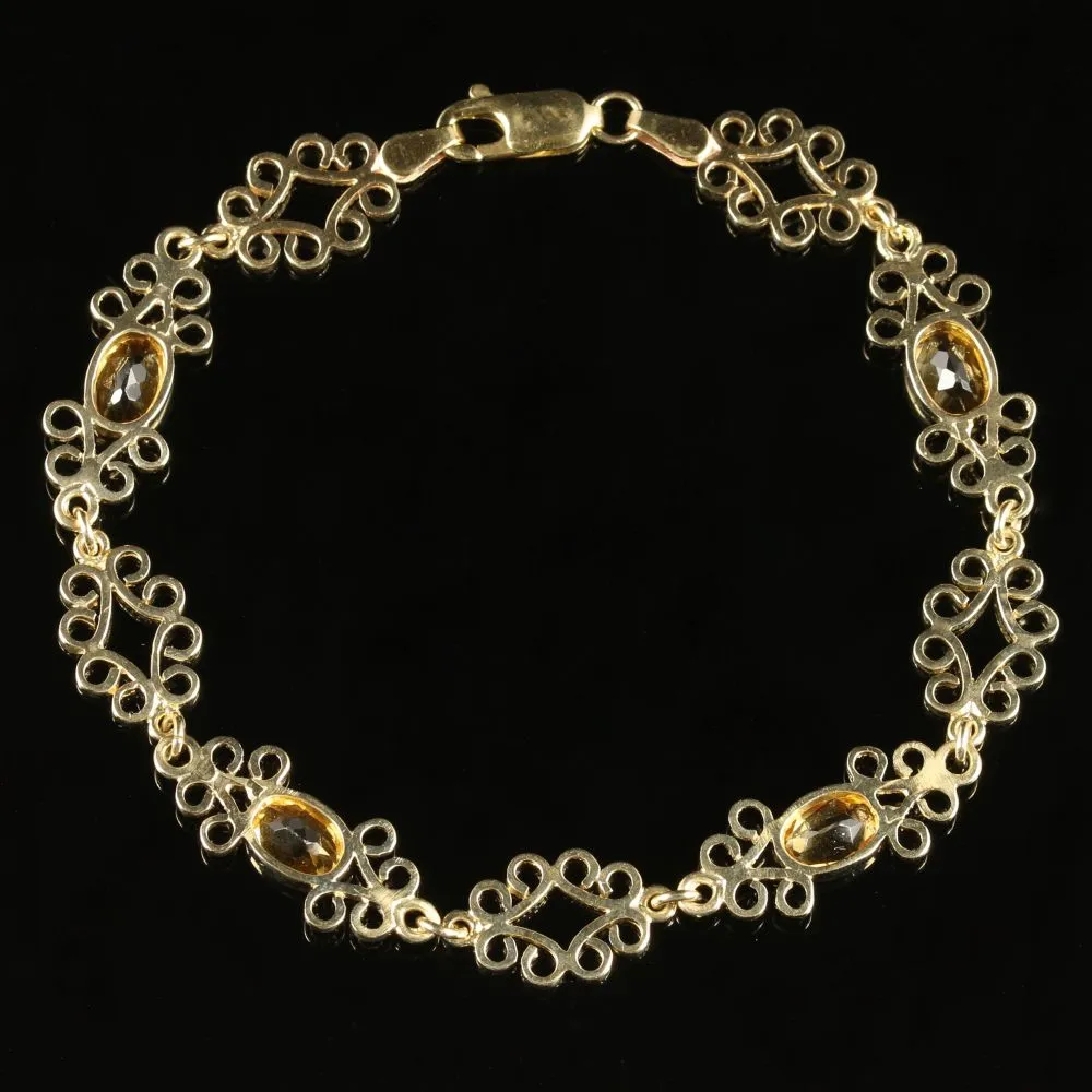Citrine Filigree Gold Bracelet 9Ct Gold