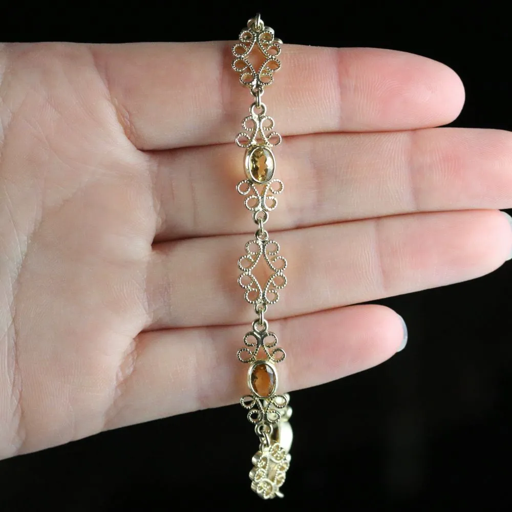 Citrine Filigree Gold Bracelet 9Ct Gold