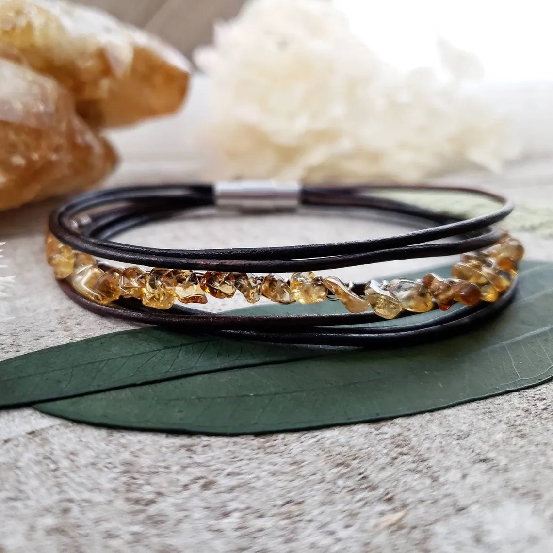 Citrine leather bracelet
