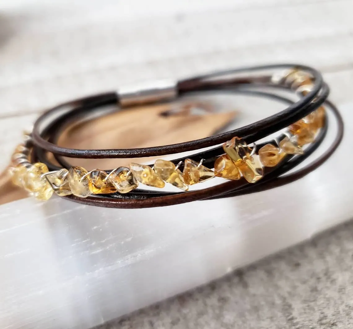 Citrine leather bracelet
