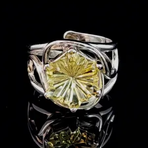 Citrine Starflake Adjustable Finger Cuff Ring .925 Silver for Abundance, Good Luck and Positivity