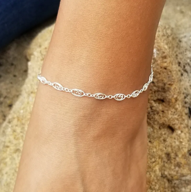 Classic Filigree Anklet / Sterling Silver