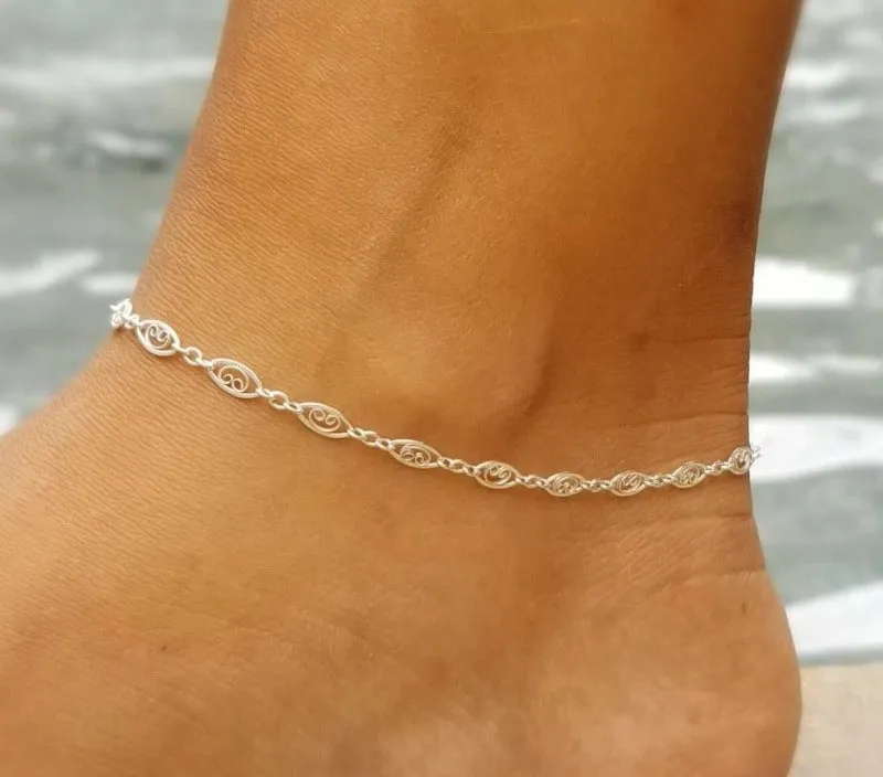 Classic Filigree Anklet / Sterling Silver