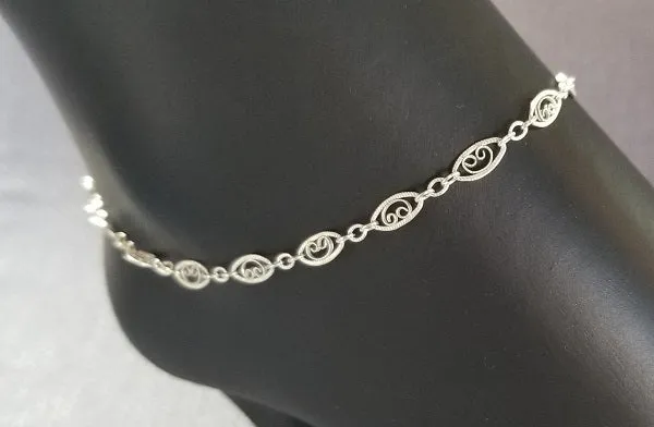 Classic Filigree Anklet / Sterling Silver