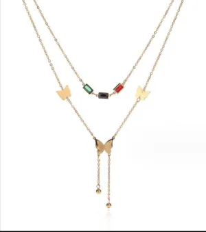 Colored gemstone butterfly necklace