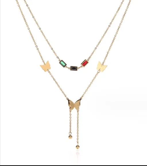 Colored gemstone butterfly necklace