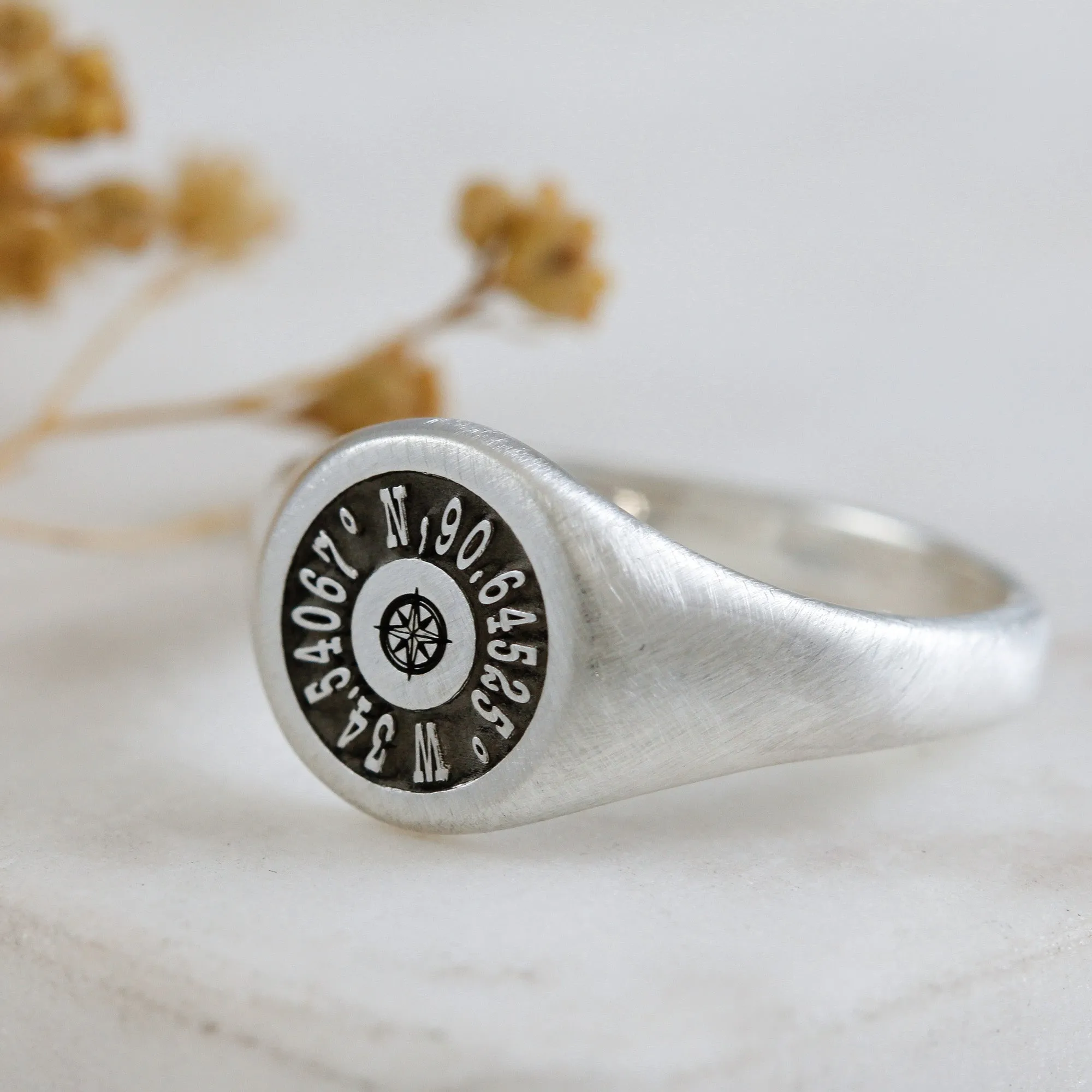 Coordinates Latitude Longitude Silver Signet Ring