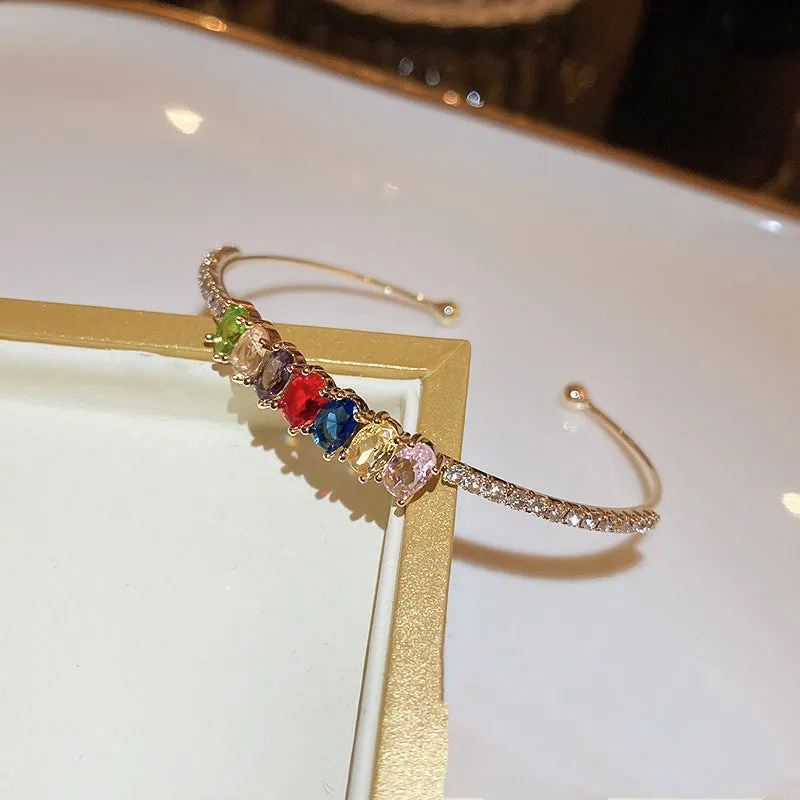 Copper Inlaid Zircon Rhinestone Cuff Bracelet
