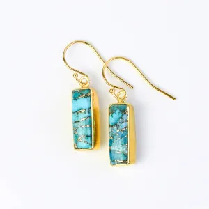 Copper Turquoise Bar Earrings : December Birthstone : Adira Series