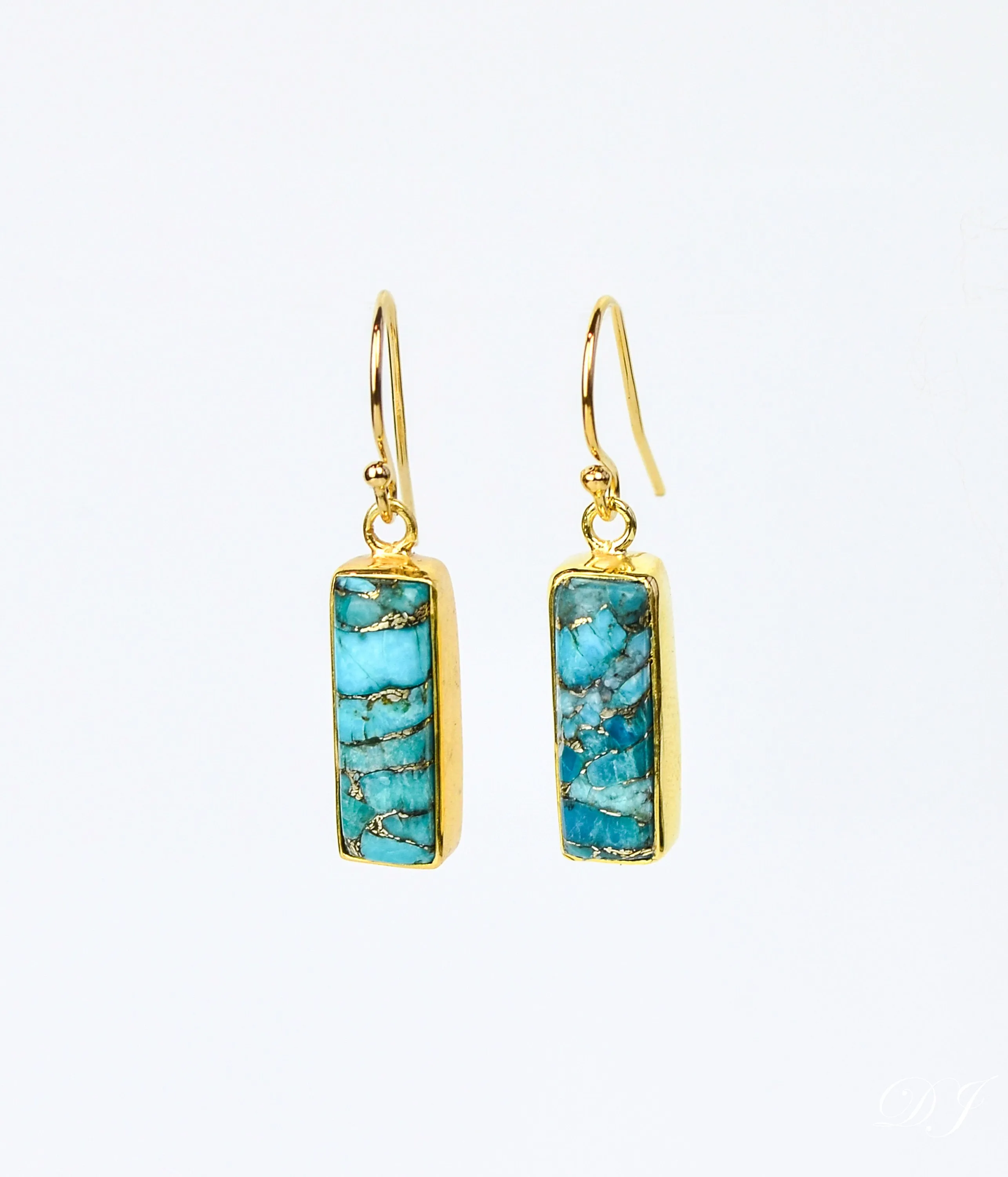 Copper Turquoise Bar Earrings : December Birthstone : Adira Series
