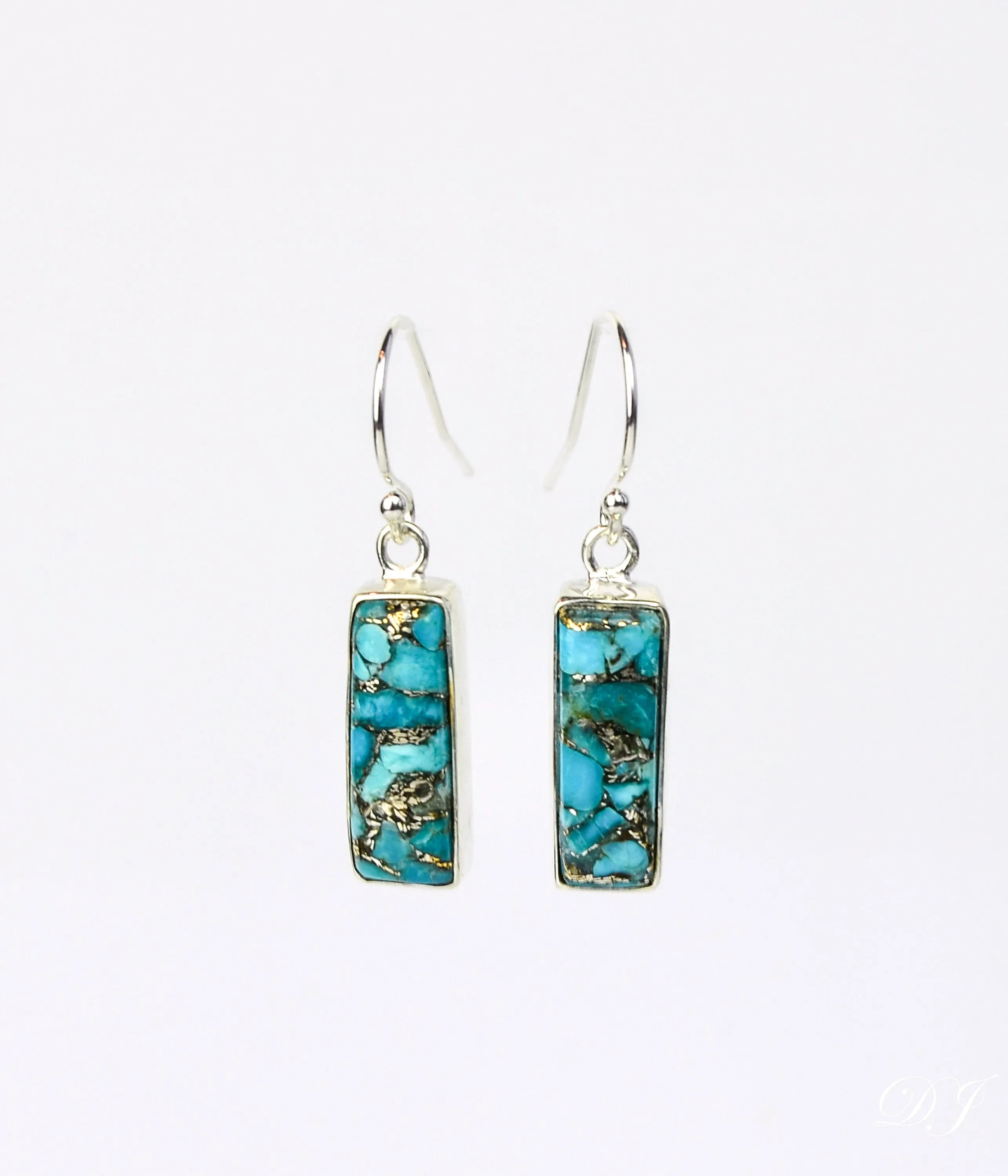 Copper Turquoise Bar Earrings : December Birthstone : Adira Series