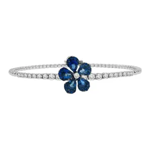 Couture 18KT White Gold Flexi Diamond Bracelet with a Ceylon Blue Sapphire Flower