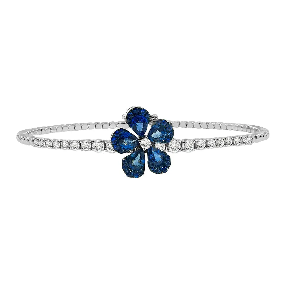 Couture 18KT White Gold Flexi Diamond Bracelet with a Ceylon Blue Sapphire Flower