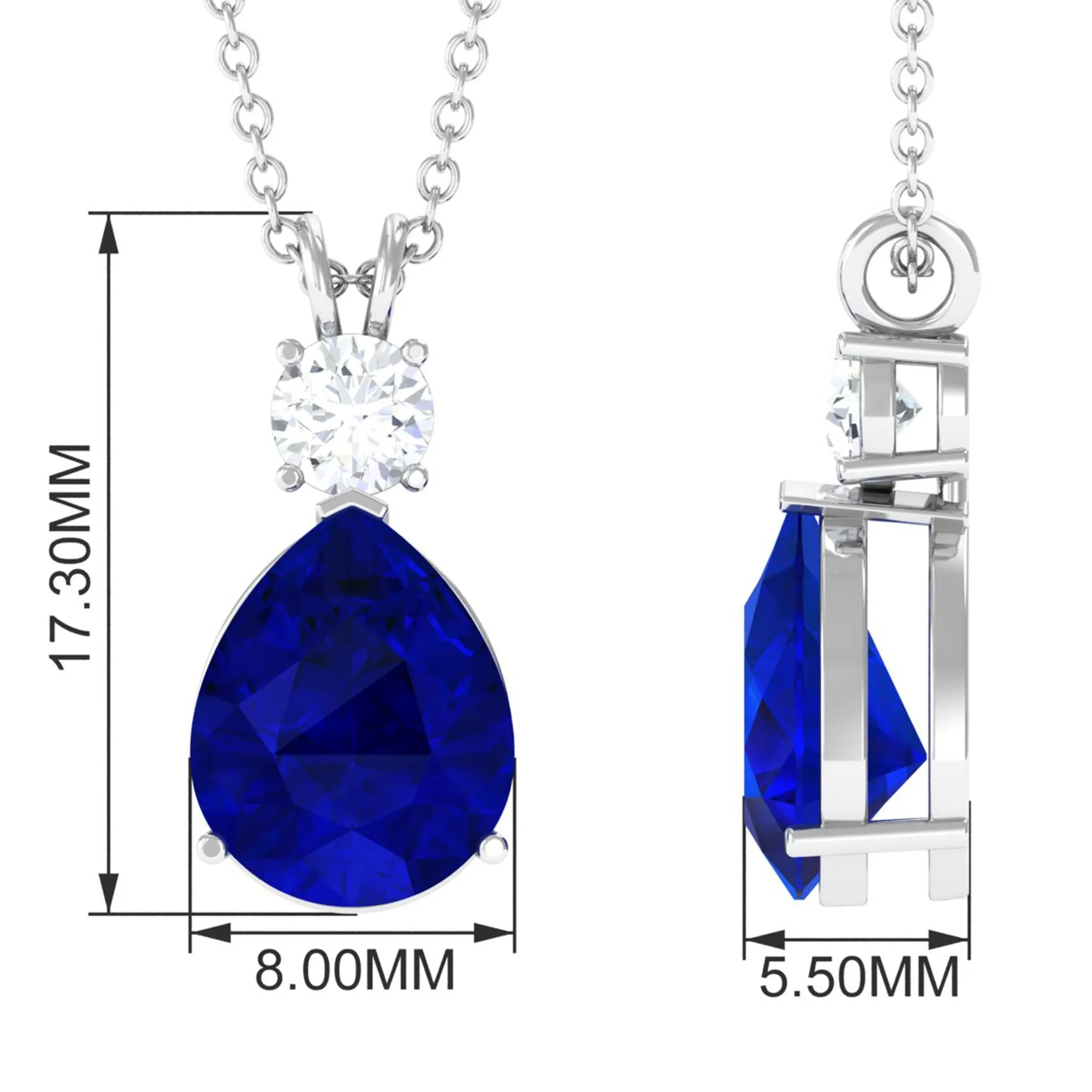 Created Blue Sapphire Teardrop Pendant Necklace