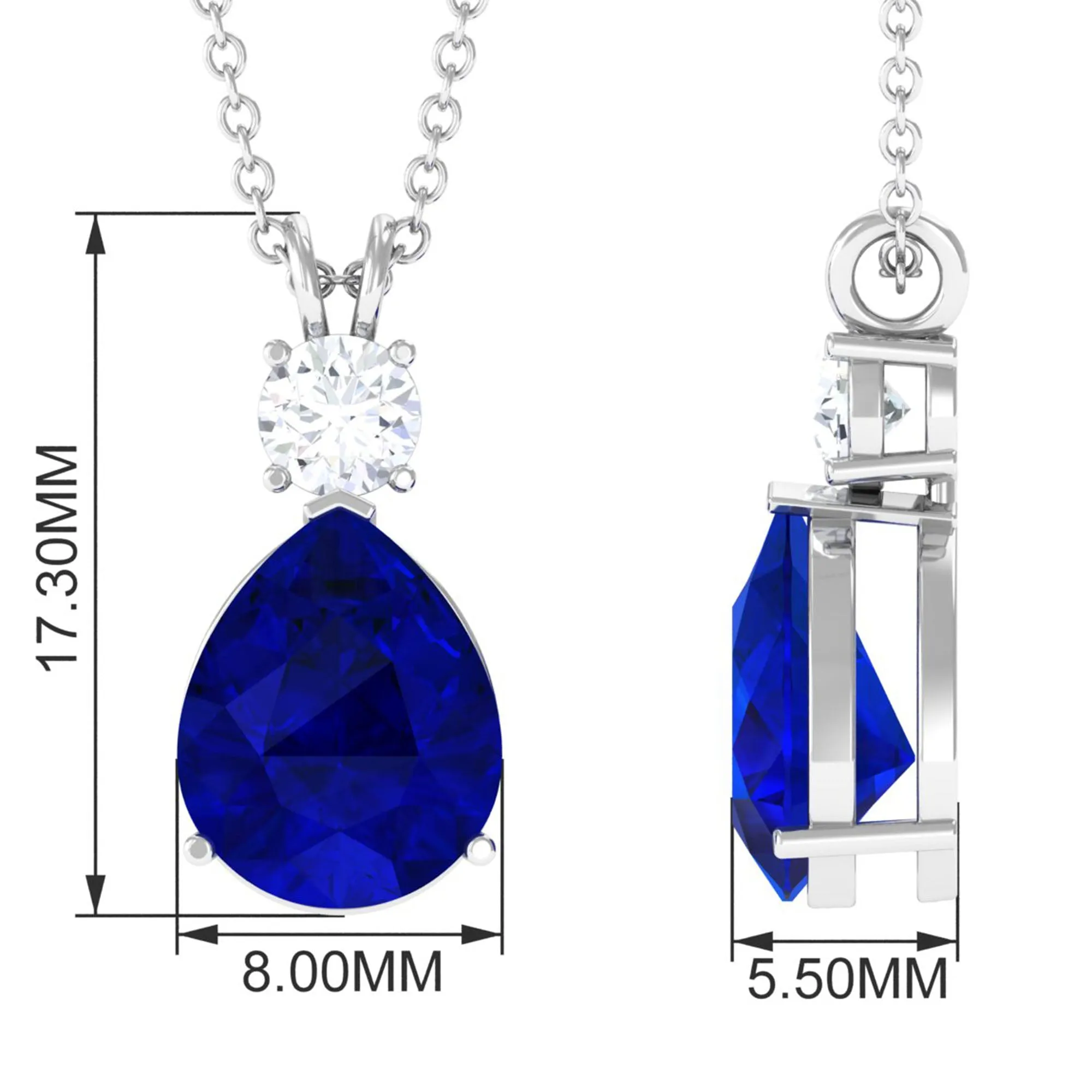 Created Blue Sapphire Teardrop Pendant Necklace