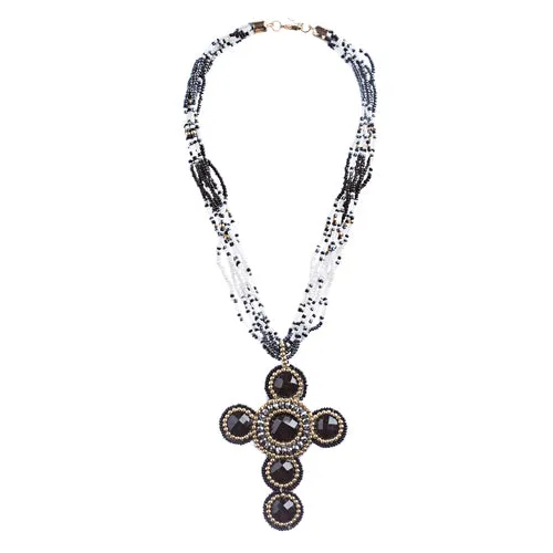 Cross Jewelry Traditional Design Beaded Necklace & Earrings Set JN245 Black