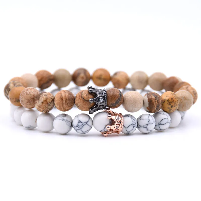 Crown natural stone zircon couple bracelet