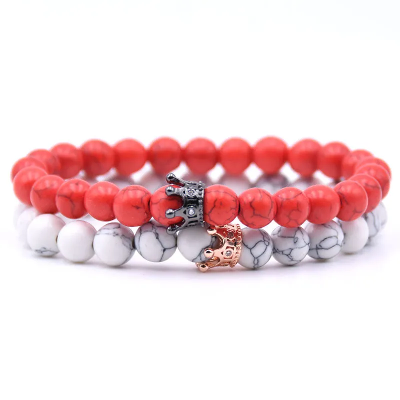 Crown natural stone zircon couple bracelet