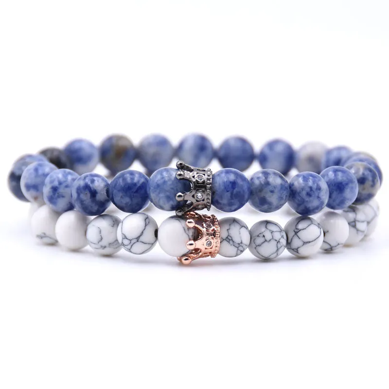 Crown natural stone zircon couple bracelet