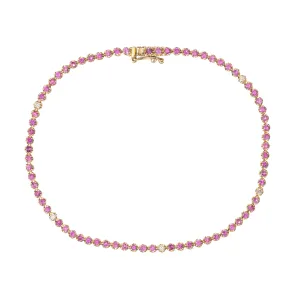 Crown Prong Pink Sapphire and Diamond Tennis Bracelet