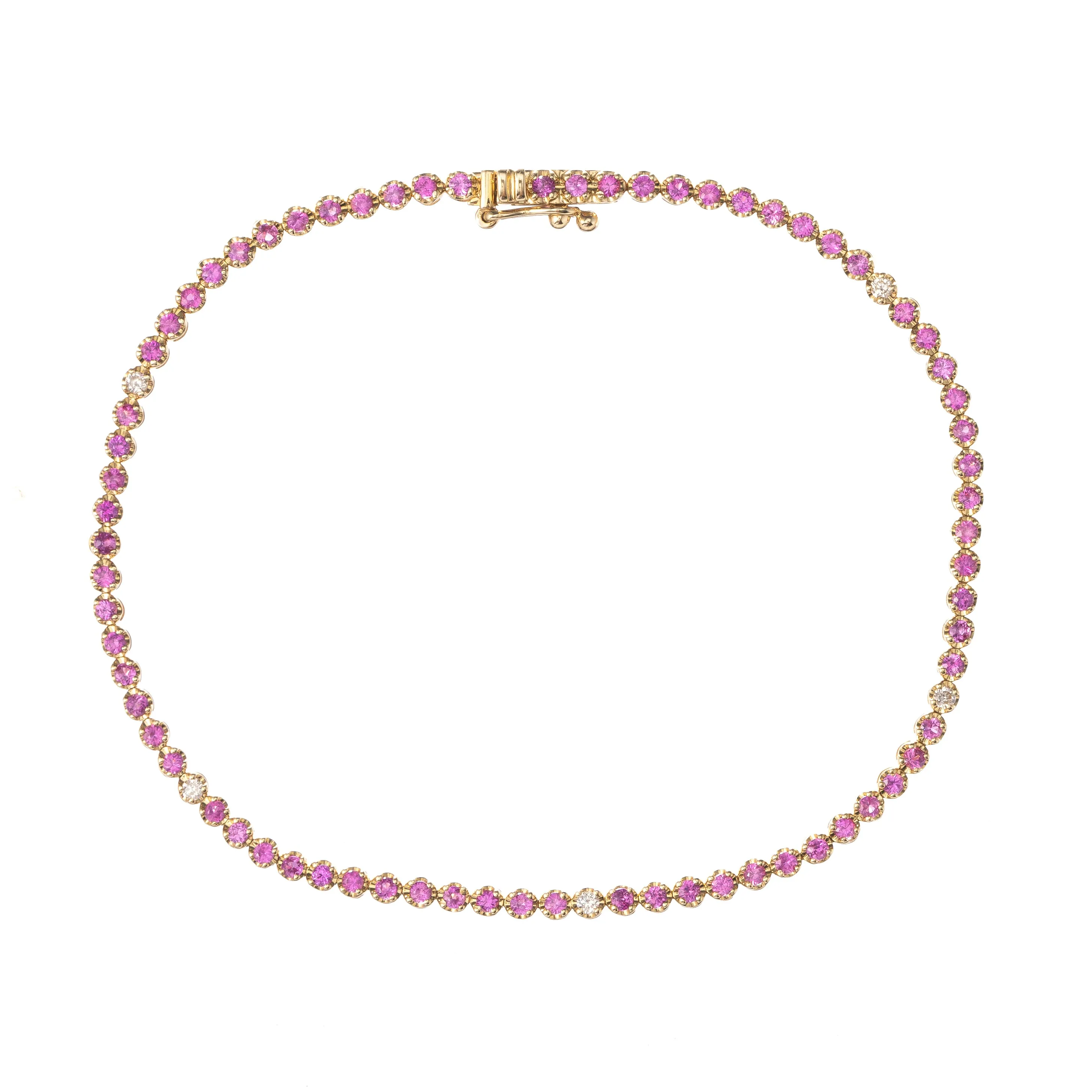 Crown Prong Pink Sapphire and Diamond Tennis Bracelet