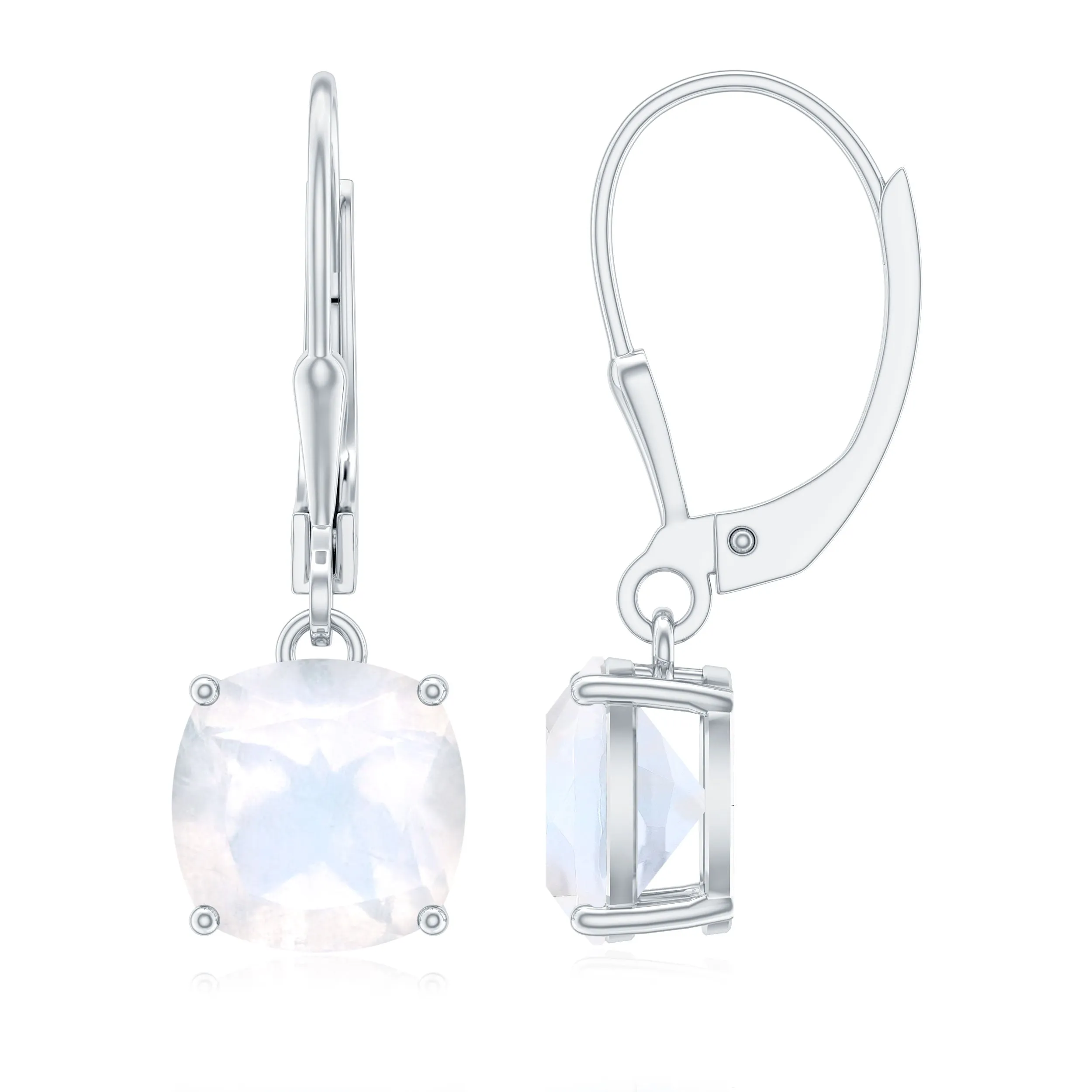 Cushion Cut Solitaire Moonstone Drop Earrings with Lever Back