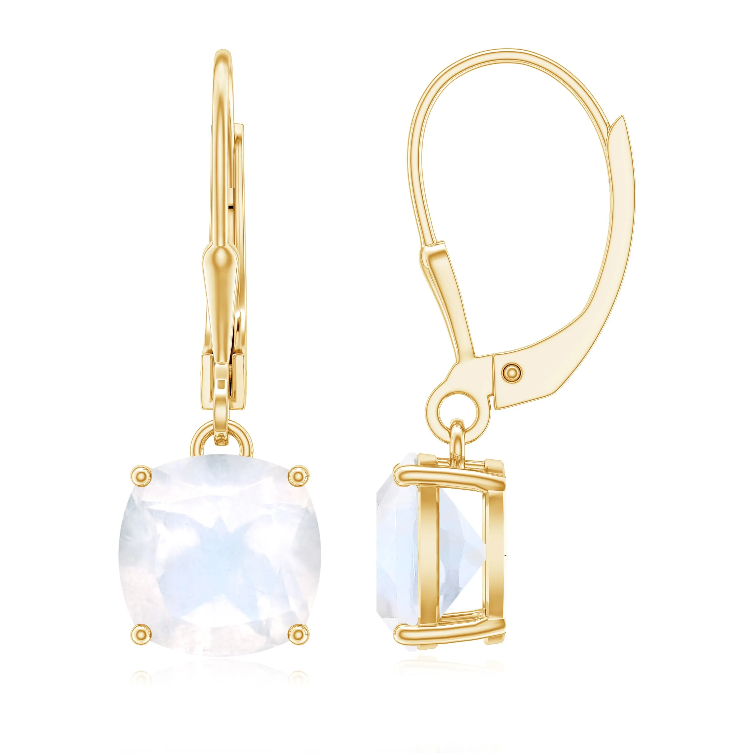 Cushion Cut Solitaire Moonstone Drop Earrings with Lever Back