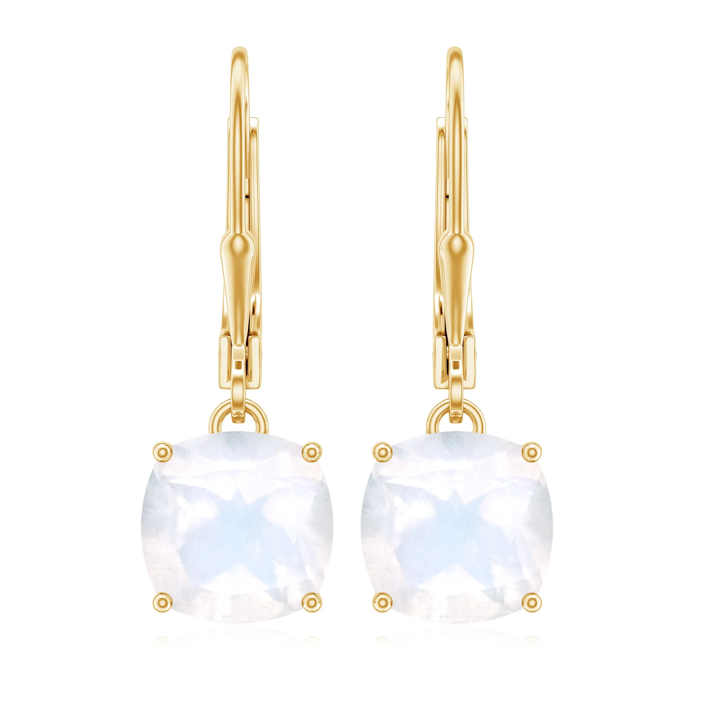 Cushion Cut Solitaire Moonstone Drop Earrings with Lever Back