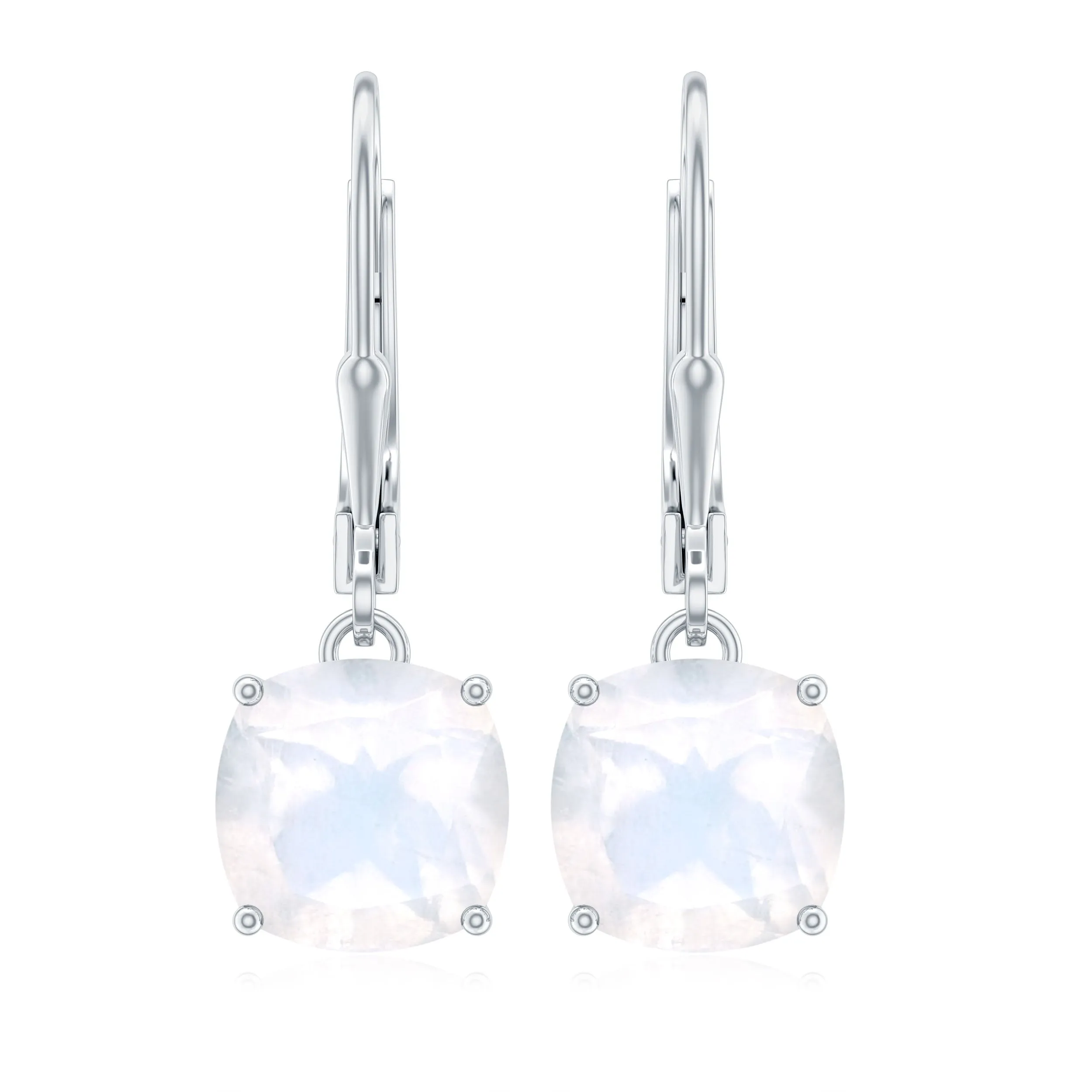 Cushion Cut Solitaire Moonstone Drop Earrings with Lever Back
