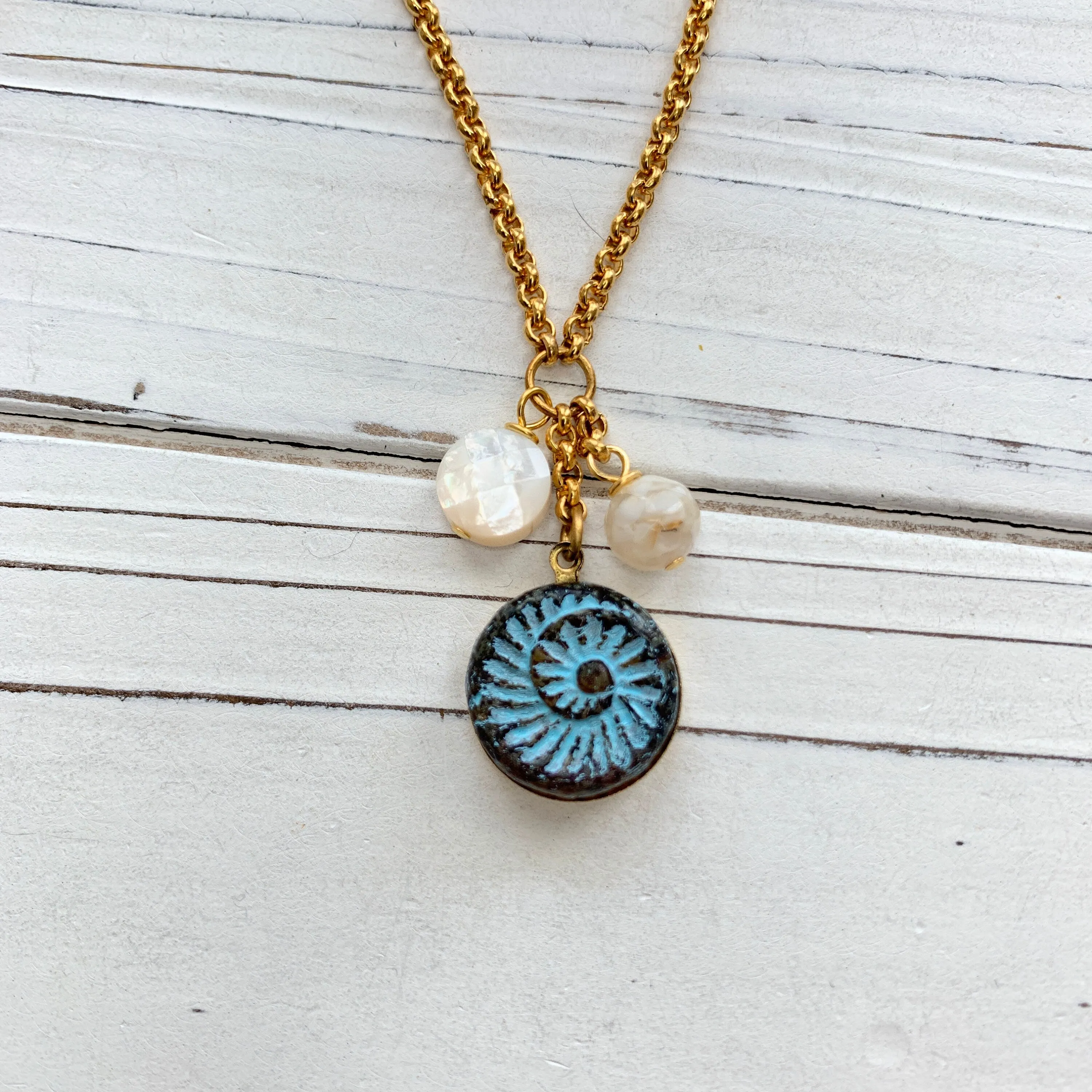 Czech Glass Ammonite Pendant Necklace