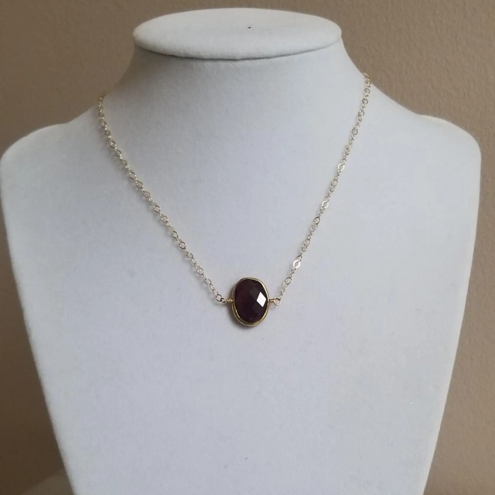 Dainty Gold Garnet Necklace, January Birthstone