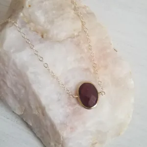 Dainty Gold Garnet Necklace, January Birthstone