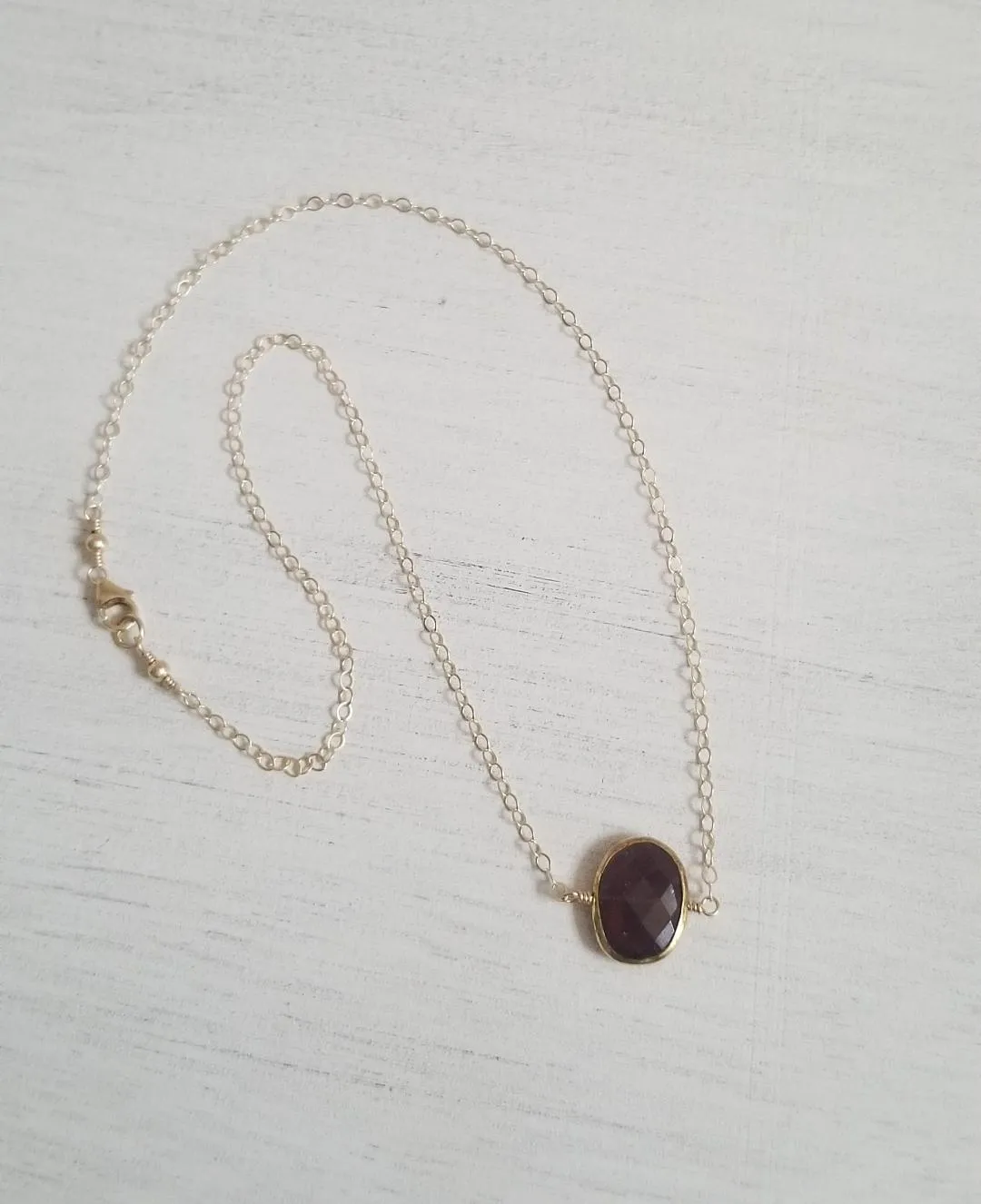Dainty Gold Garnet Necklace, January Birthstone