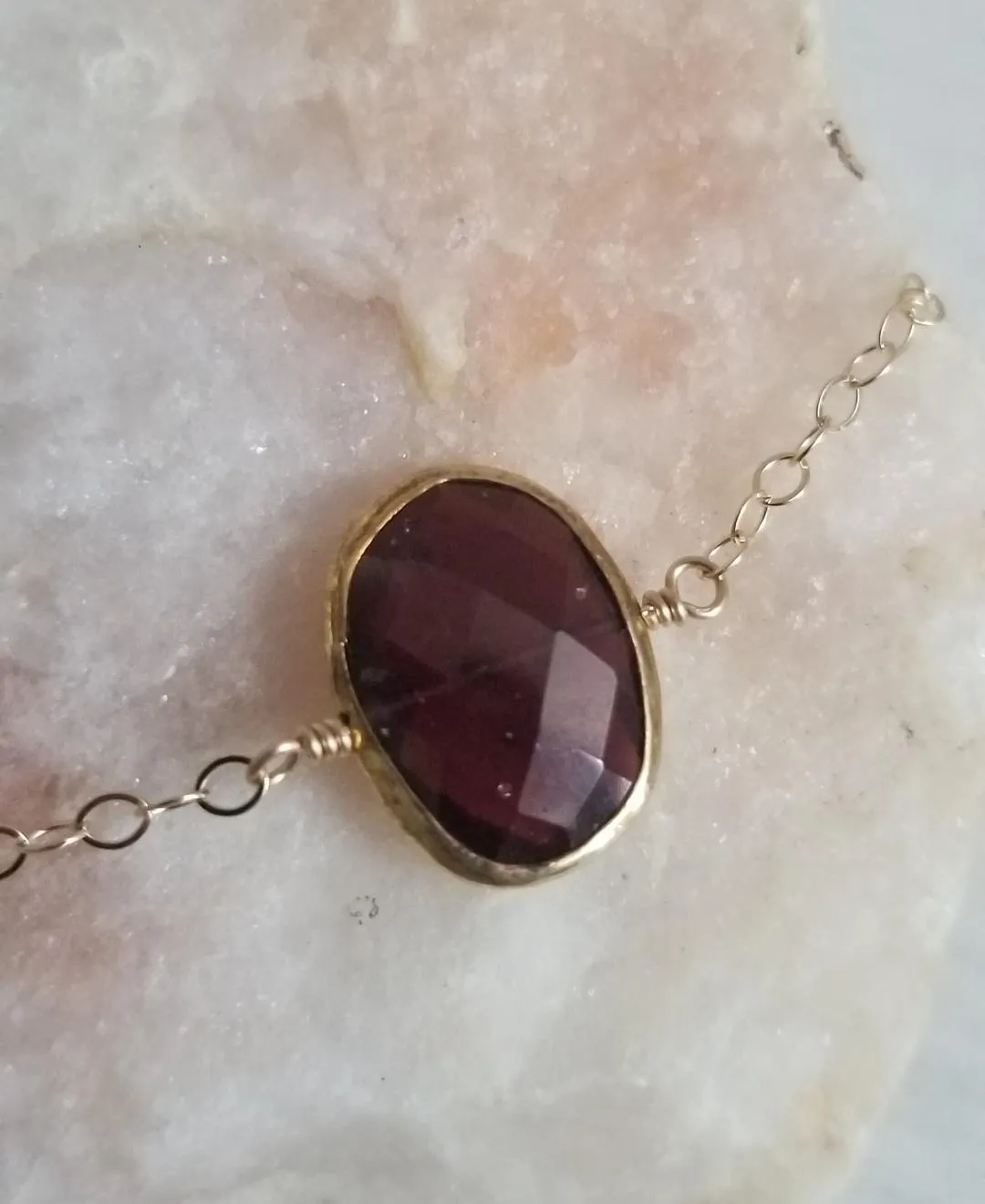 Dainty Gold Garnet Necklace, January Birthstone