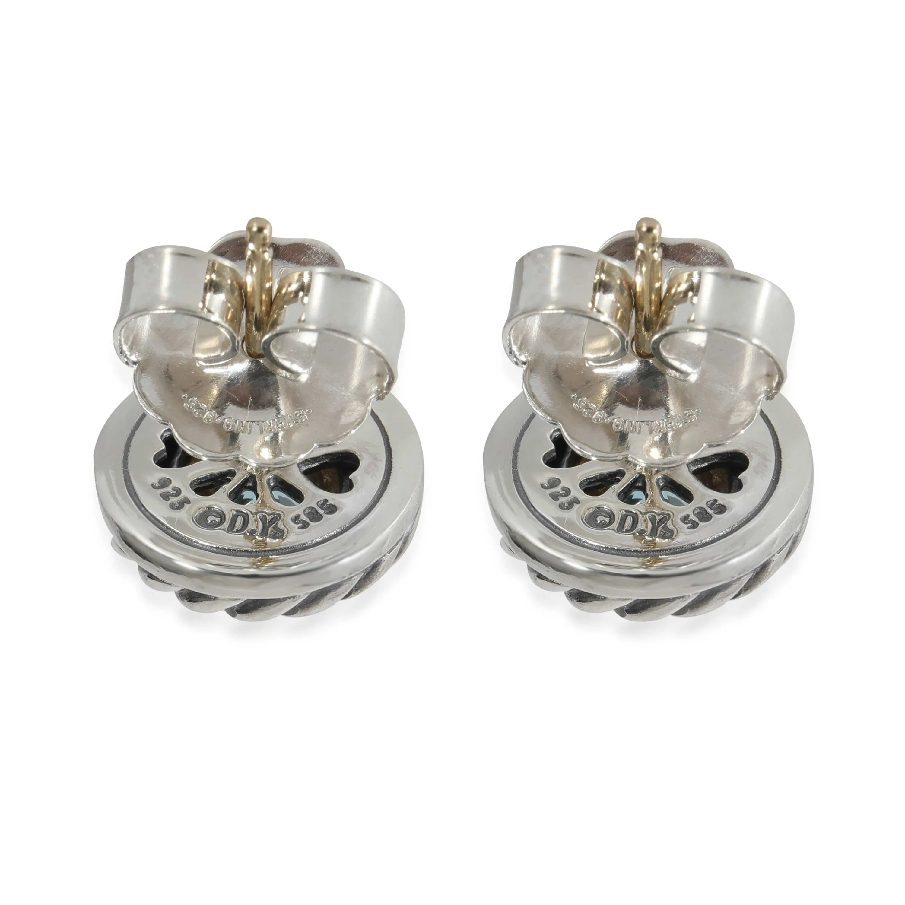 David Yurman Cable Cookie Earring With Blue Topaz in 14KT Gold/Sterling Silver