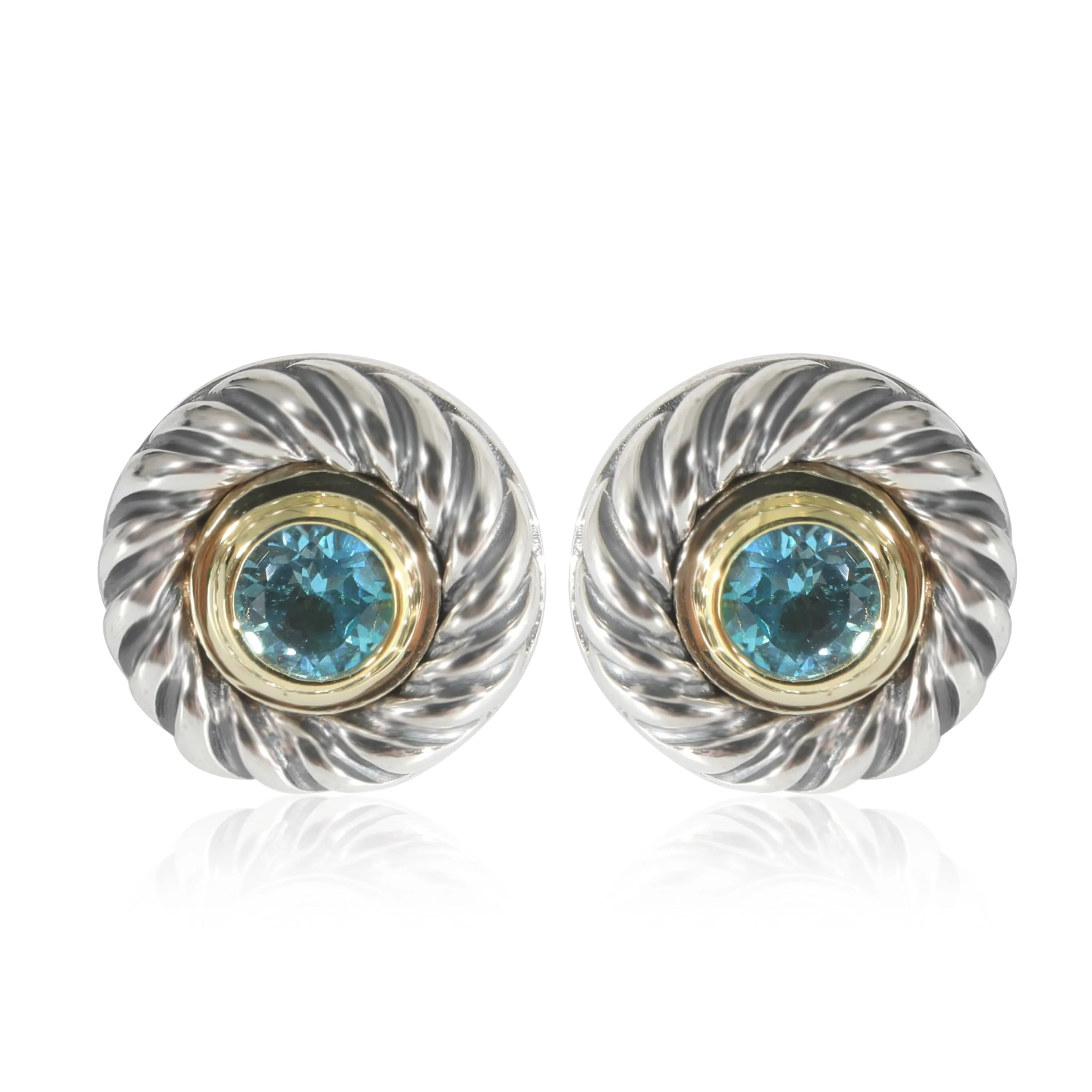 David Yurman Cable Cookie Earring With Blue Topaz in 14KT Gold/Sterling Silver