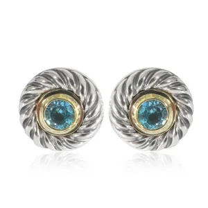 David Yurman Cable Cookie Earring With Blue Topaz in 14KT Gold/Sterling Silver