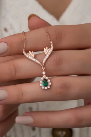Deer Charm Green Zircon Necklace