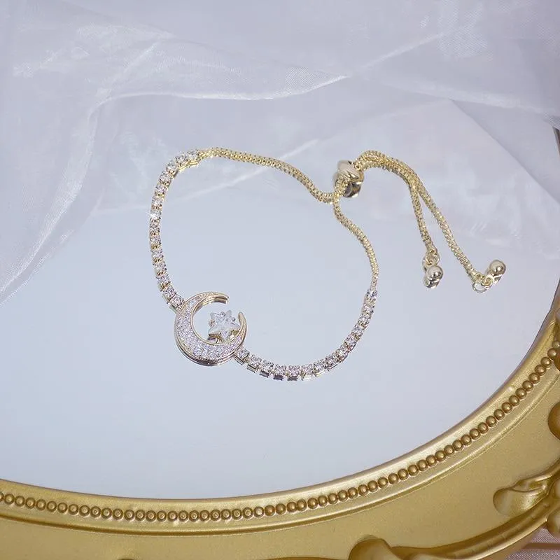 Delicate Zircon Bejeweled Crescent Moon and Star Bracelets